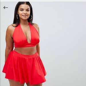 ASOS DESIGN Curve halter bikini top and high waisted bottoms